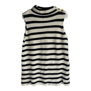 LOFT White & Navy Striped Turtle-neck Sleeveless Sweater, Medium, Pre-owned